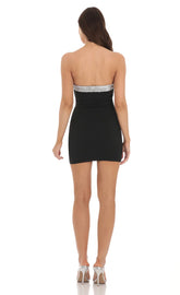 Silver Sequin Strapless Dress in Black